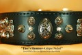 Thor's Hammer Dog Collar in Black Leather and Antique Nickel